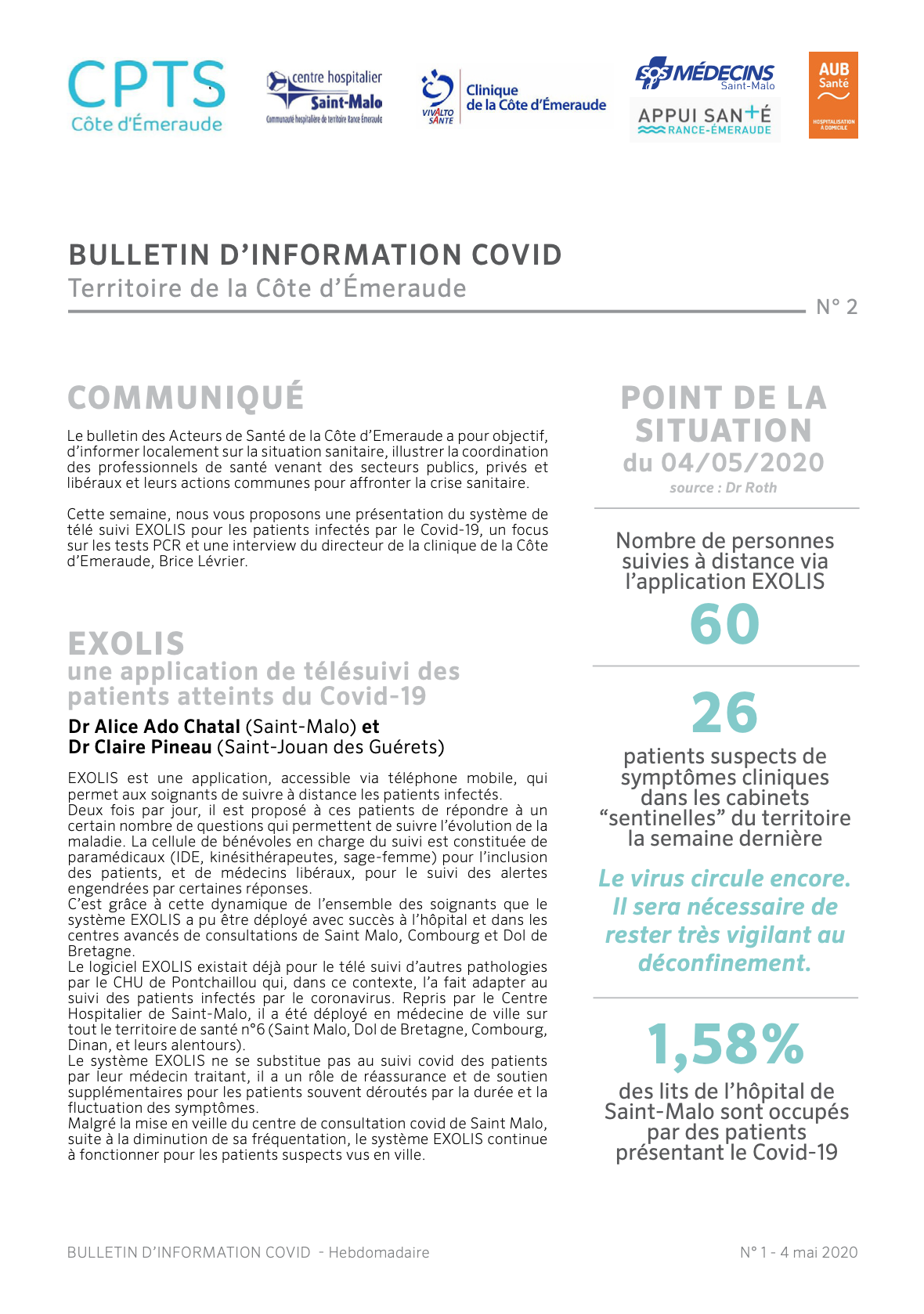 Le bulletin d'information COVID du 4 mai 2020 sur le territoire de la Côte d'Émeraude 